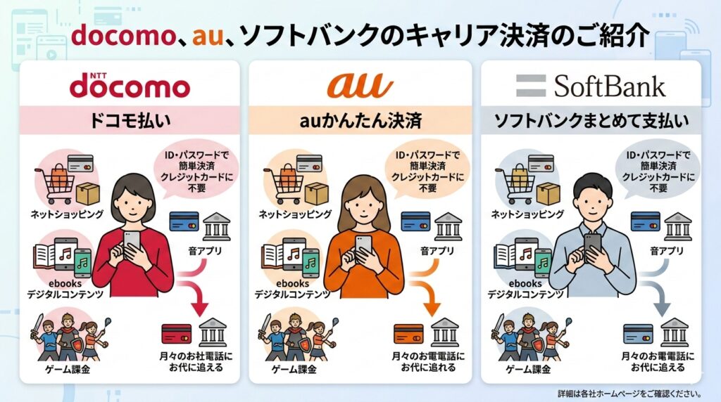 キャリア決済 ドコモ au ソフトバンク